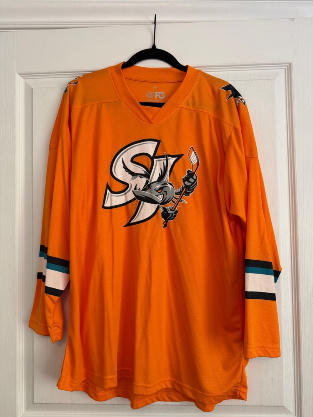 Men's Orange Hockey Jersey with San Jose Barracuda  Logo
